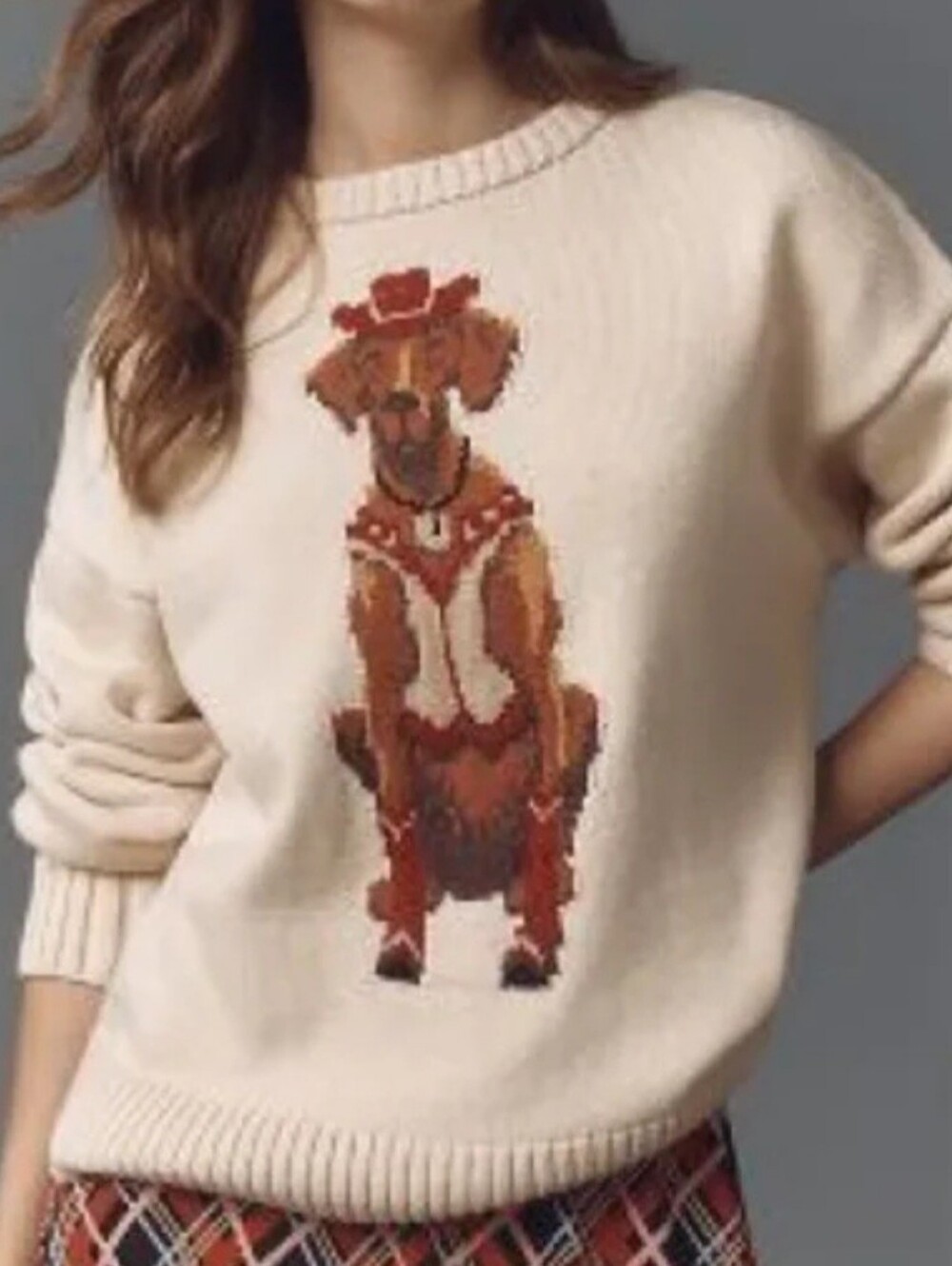 Anthropologie Porriage Knit  Sweater With Dog Design On A Chest